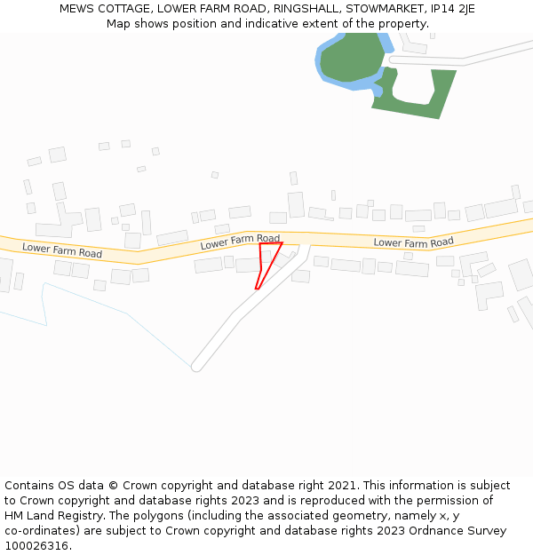 MEWS COTTAGE, LOWER FARM ROAD, RINGSHALL, STOWMARKET, IP14 2JE: Location map and indicative extent of plot