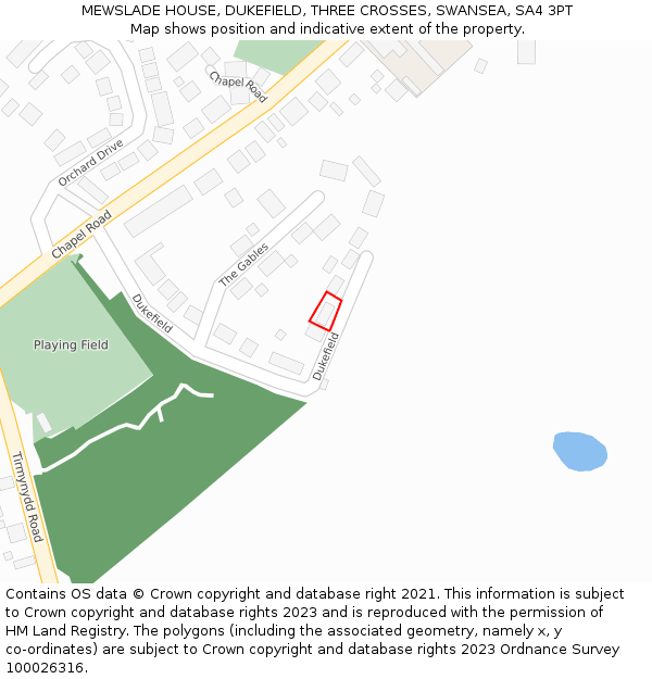 MEWSLADE HOUSE, DUKEFIELD, THREE CROSSES, SWANSEA, SA4 3PT: Location map and indicative extent of plot