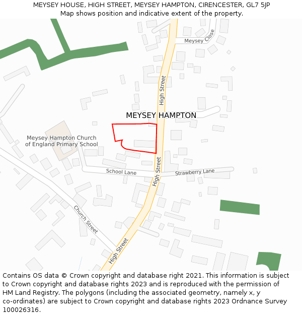 MEYSEY HOUSE, HIGH STREET, MEYSEY HAMPTON, CIRENCESTER, GL7 5JP: Location map and indicative extent of plot