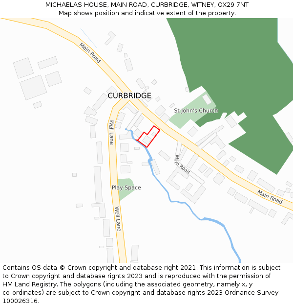 MICHAELAS HOUSE, MAIN ROAD, CURBRIDGE, WITNEY, OX29 7NT: Location map and indicative extent of plot