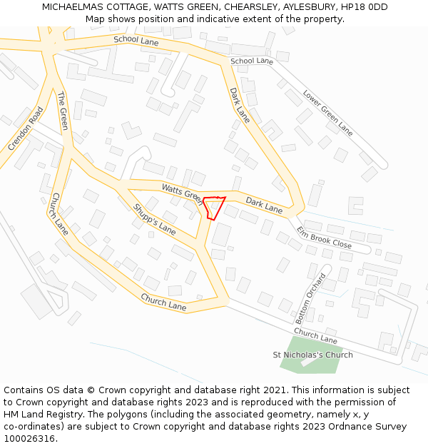 MICHAELMAS COTTAGE, WATTS GREEN, CHEARSLEY, AYLESBURY, HP18 0DD: Location map and indicative extent of plot