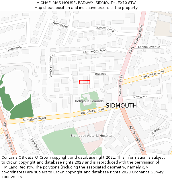 MICHAELMAS HOUSE, RADWAY, SIDMOUTH, EX10 8TW: Location map and indicative extent of plot