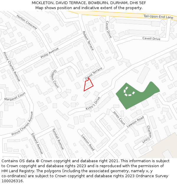 MICKLETON, DAVID TERRACE, BOWBURN, DURHAM, DH6 5EF: Location map and indicative extent of plot