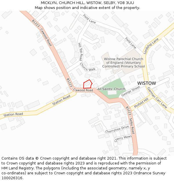 MICKLYN, CHURCH HILL, WISTOW, SELBY, YO8 3UU: Location map and indicative extent of plot