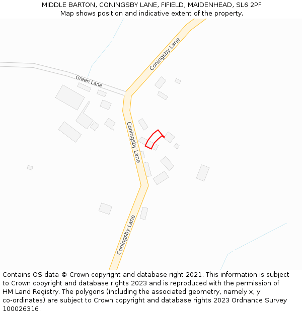 MIDDLE BARTON, CONINGSBY LANE, FIFIELD, MAIDENHEAD, SL6 2PF: Location map and indicative extent of plot