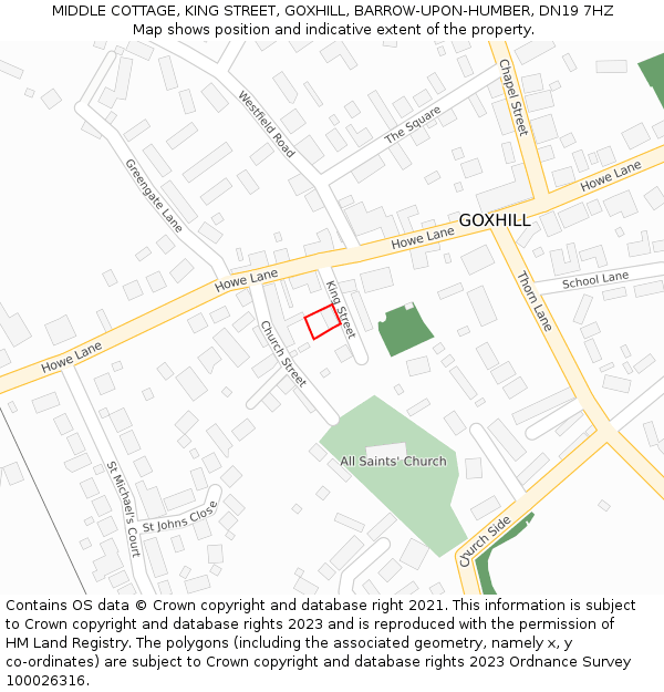 MIDDLE COTTAGE, KING STREET, GOXHILL, BARROW-UPON-HUMBER, DN19 7HZ: Location map and indicative extent of plot