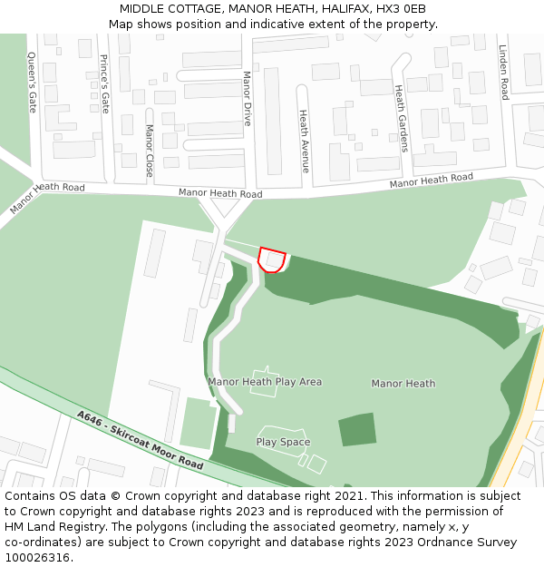 MIDDLE COTTAGE, MANOR HEATH, HALIFAX, HX3 0EB: Location map and indicative extent of plot