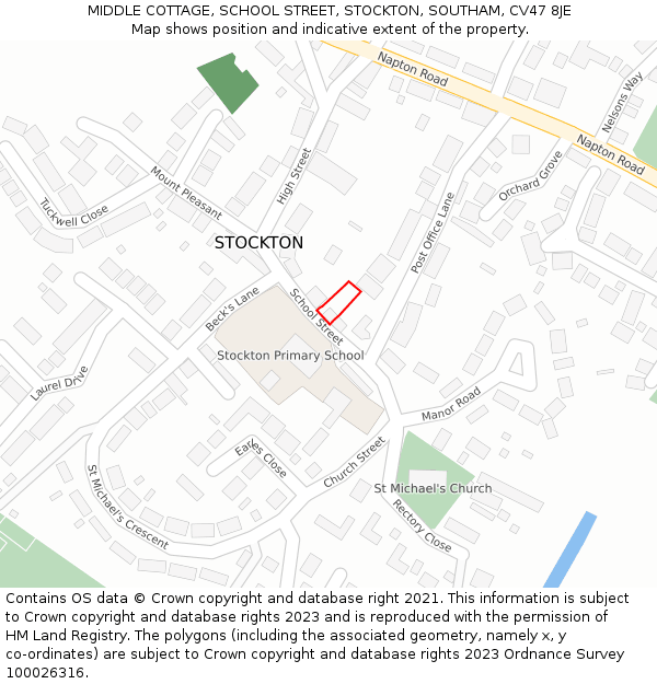 MIDDLE COTTAGE, SCHOOL STREET, STOCKTON, SOUTHAM, CV47 8JE: Location map and indicative extent of plot