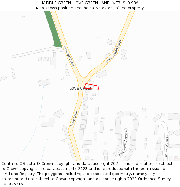 MIDDLE GREEN, LOVE GREEN LANE, IVER, SL0 9RA: Location map and indicative extent of plot