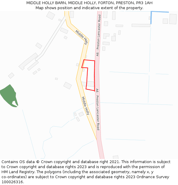 MIDDLE HOLLY BARN, MIDDLE HOLLY, FORTON, PRESTON, PR3 1AH: Location map and indicative extent of plot