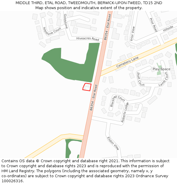 MIDDLE THIRD, ETAL ROAD, TWEEDMOUTH, BERWICK-UPON-TWEED, TD15 2ND: Location map and indicative extent of plot