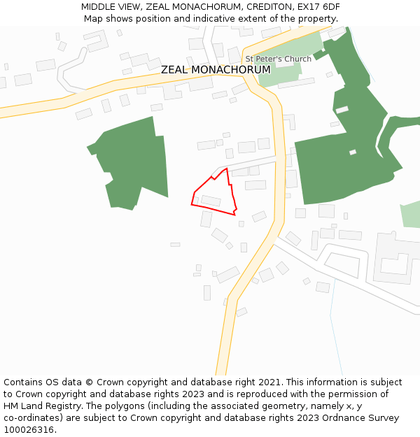 MIDDLE VIEW, ZEAL MONACHORUM, CREDITON, EX17 6DF: Location map and indicative extent of plot