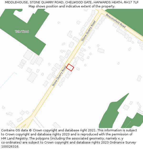 MIDDLEHOUSE, STONE QUARRY ROAD, CHELWOOD GATE, HAYWARDS HEATH, RH17 7LP: Location map and indicative extent of plot