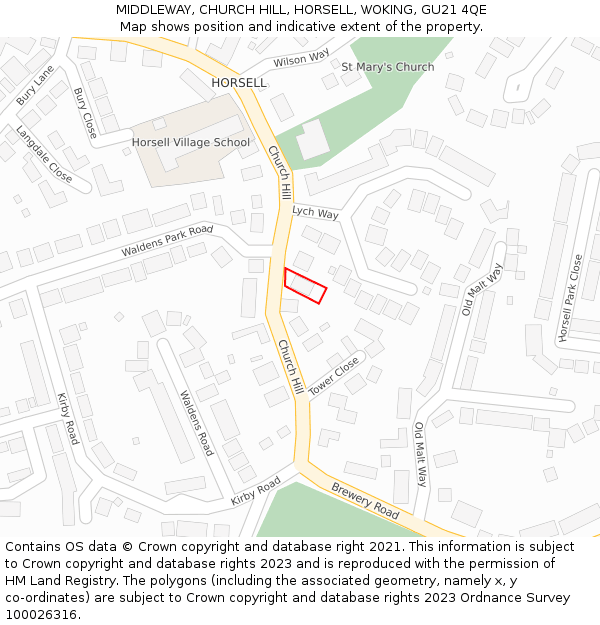 MIDDLEWAY, CHURCH HILL, HORSELL, WOKING, GU21 4QE: Location map and indicative extent of plot