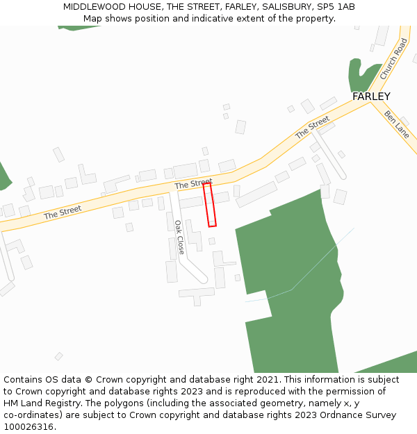 MIDDLEWOOD HOUSE, THE STREET, FARLEY, SALISBURY, SP5 1AB: Location map and indicative extent of plot