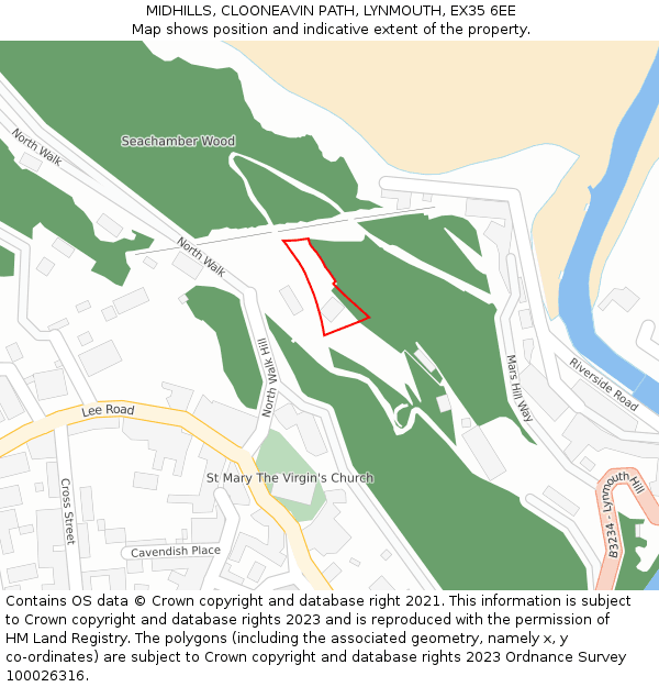 MIDHILLS, CLOONEAVIN PATH, LYNMOUTH, EX35 6EE: Location map and indicative extent of plot