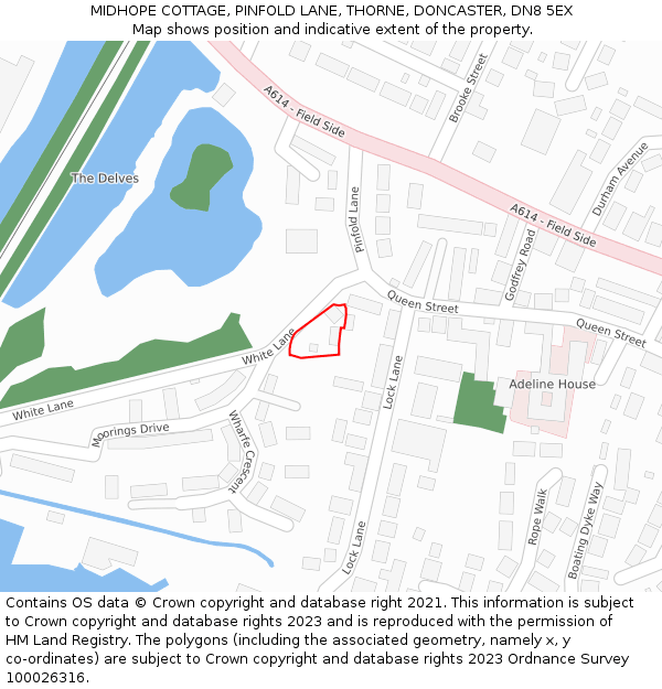 MIDHOPE COTTAGE, PINFOLD LANE, THORNE, DONCASTER, DN8 5EX: Location map and indicative extent of plot