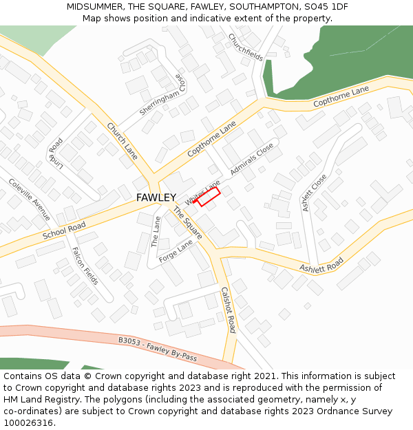 MIDSUMMER, THE SQUARE, FAWLEY, SOUTHAMPTON, SO45 1DF: Location map and indicative extent of plot