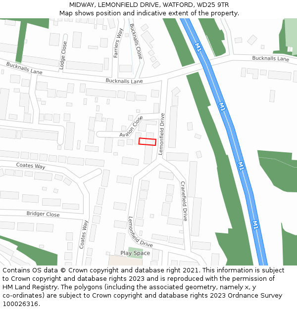 MIDWAY, LEMONFIELD DRIVE, WATFORD, WD25 9TR: Location map and indicative extent of plot