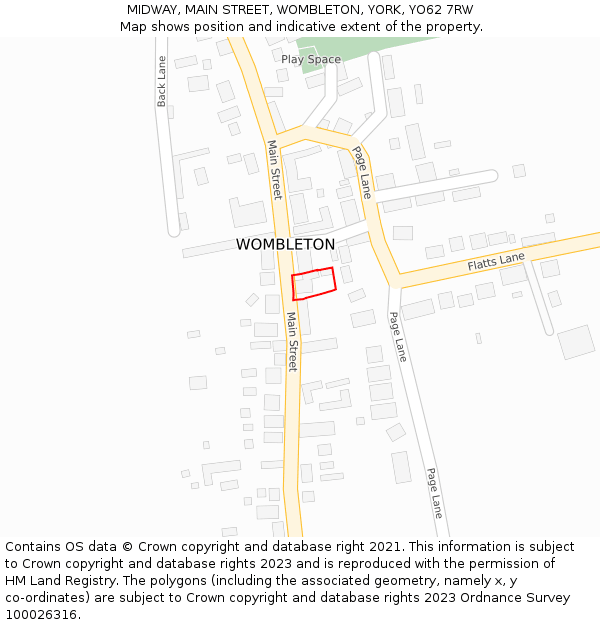 MIDWAY, MAIN STREET, WOMBLETON, YORK, YO62 7RW: Location map and indicative extent of plot