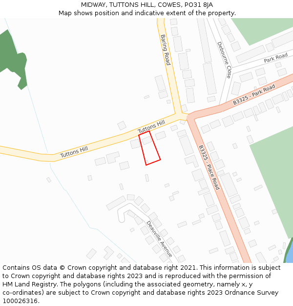 MIDWAY, TUTTONS HILL, COWES, PO31 8JA: Location map and indicative extent of plot