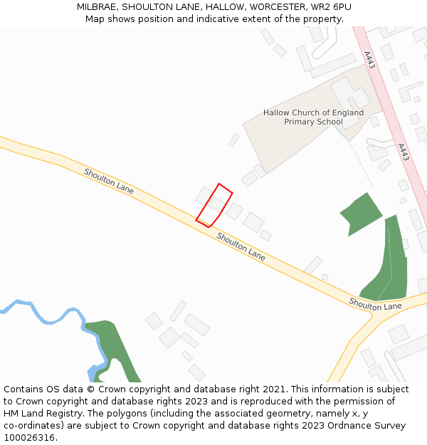 MILBRAE, SHOULTON LANE, HALLOW, WORCESTER, WR2 6PU: Location map and indicative extent of plot