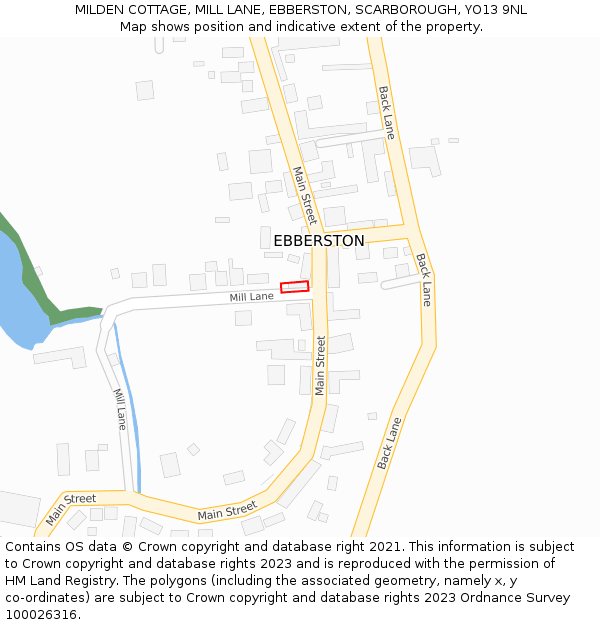 MILDEN COTTAGE, MILL LANE, EBBERSTON, SCARBOROUGH, YO13 9NL: Location map and indicative extent of plot