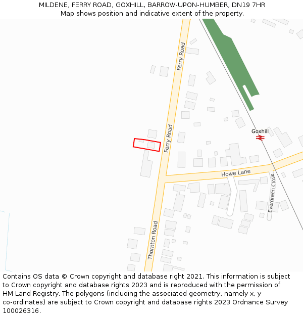 MILDENE, FERRY ROAD, GOXHILL, BARROW-UPON-HUMBER, DN19 7HR: Location map and indicative extent of plot