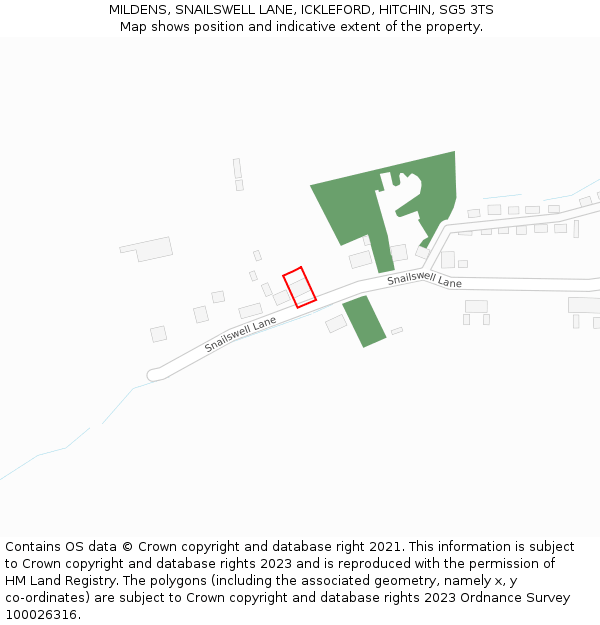 MILDENS, SNAILSWELL LANE, ICKLEFORD, HITCHIN, SG5 3TS: Location map and indicative extent of plot