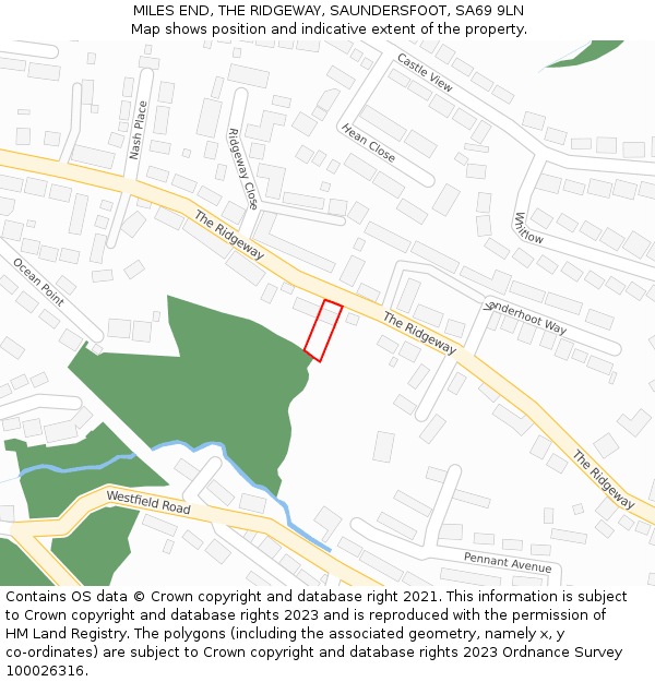 MILES END, THE RIDGEWAY, SAUNDERSFOOT, SA69 9LN: Location map and indicative extent of plot