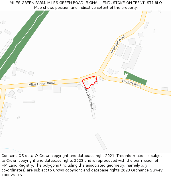 MILES GREEN FARM, MILES GREEN ROAD, BIGNALL END, STOKE-ON-TRENT, ST7 8LQ: Location map and indicative extent of plot