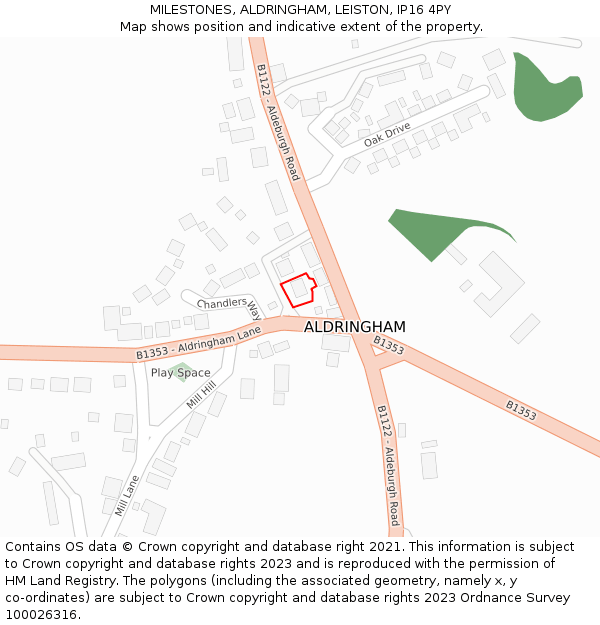 MILESTONES, ALDRINGHAM, LEISTON, IP16 4PY: Location map and indicative extent of plot