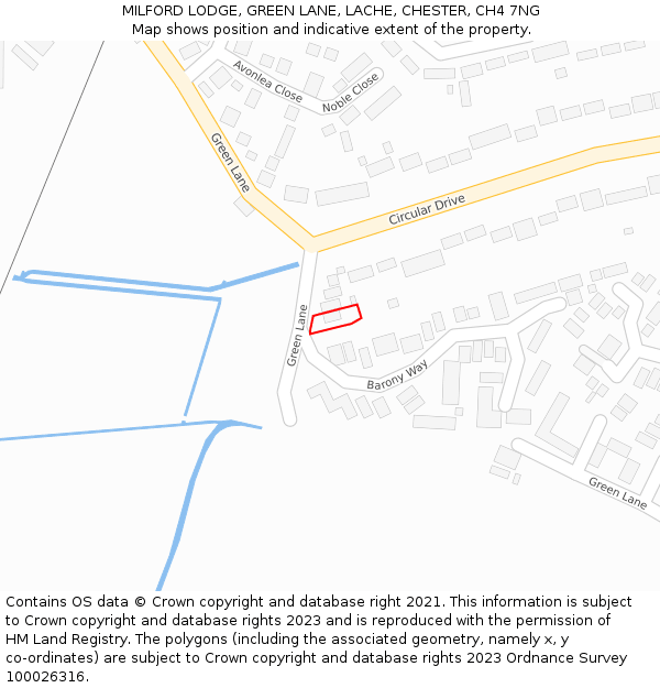 MILFORD LODGE, GREEN LANE, LACHE, CHESTER, CH4 7NG: Location map and indicative extent of plot