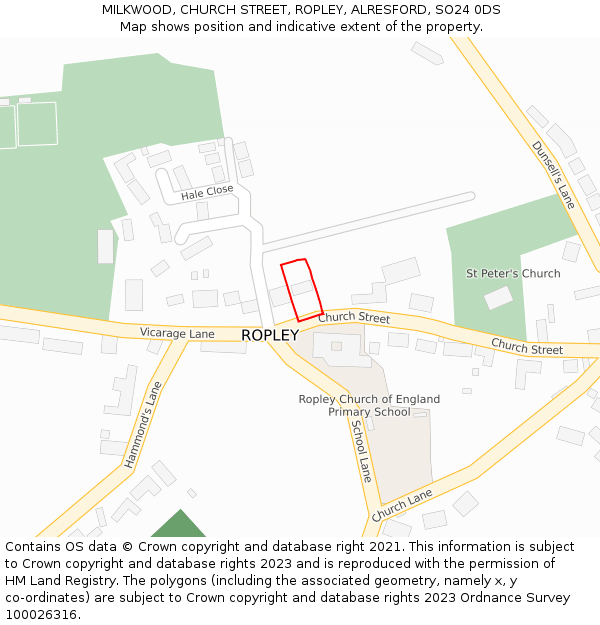 MILKWOOD, CHURCH STREET, ROPLEY, ALRESFORD, SO24 0DS: Location map and indicative extent of plot