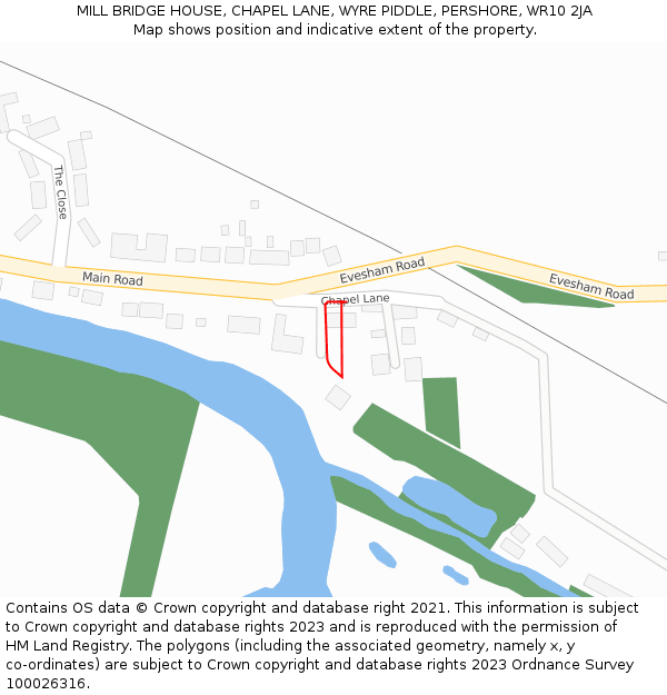 MILL BRIDGE HOUSE, CHAPEL LANE, WYRE PIDDLE, PERSHORE, WR10 2JA: Location map and indicative extent of plot