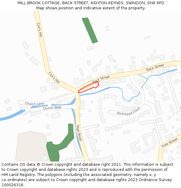 MILL BROOK COTTAGE, BACK STREET, ASHTON KEYNES, SWINDON, SN6 6PD: Location map and indicative extent of plot