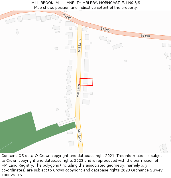 MILL BROOK, MILL LANE, THIMBLEBY, HORNCASTLE, LN9 5JS: Location map and indicative extent of plot