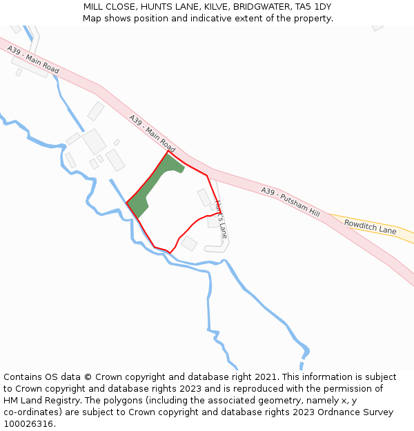 MILL CLOSE, HUNTS LANE, KILVE, BRIDGWATER, TA5 1DY: Location map and indicative extent of plot