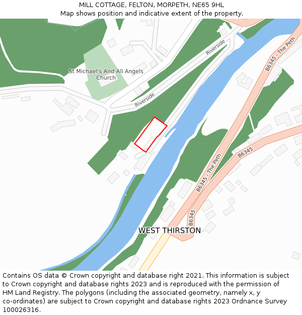 MILL COTTAGE, FELTON, MORPETH, NE65 9HL: Location map and indicative extent of plot