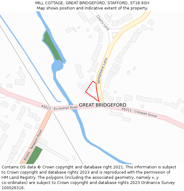 MILL COTTAGE, GREAT BRIDGEFORD, STAFFORD, ST18 9SH: Location map and indicative extent of plot