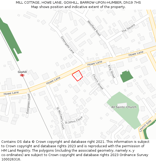 MILL COTTAGE, HOWE LANE, GOXHILL, BARROW-UPON-HUMBER, DN19 7HS: Location map and indicative extent of plot