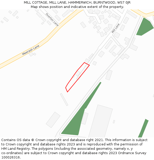 MILL COTTAGE, MILL LANE, HAMMERWICH, BURNTWOOD, WS7 0JR: Location map and indicative extent of plot