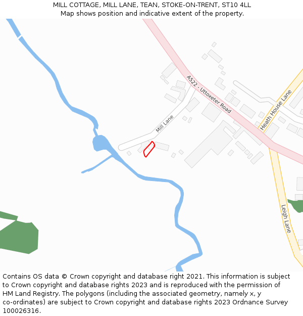 MILL COTTAGE, MILL LANE, TEAN, STOKE-ON-TRENT, ST10 4LL: Location map and indicative extent of plot