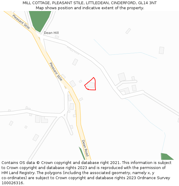 MILL COTTAGE, PLEASANT STILE, LITTLEDEAN, CINDERFORD, GL14 3NT: Location map and indicative extent of plot