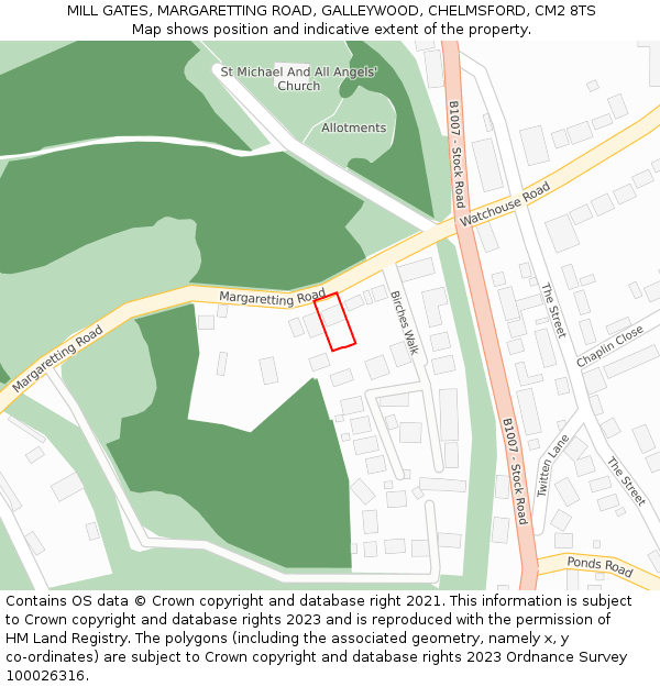 MILL GATES, MARGARETTING ROAD, GALLEYWOOD, CHELMSFORD, CM2 8TS: Location map and indicative extent of plot