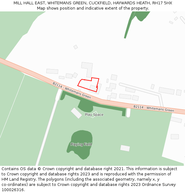 MILL HALL EAST, WHITEMANS GREEN, CUCKFIELD, HAYWARDS HEATH, RH17 5HX: Location map and indicative extent of plot