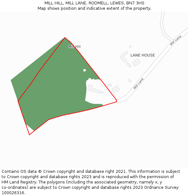 MILL HILL, MILL LANE, RODMELL, LEWES, BN7 3HS: Location map and indicative extent of plot