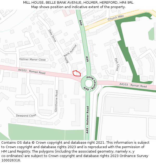 MILL HOUSE, BELLE BANK AVENUE, HOLMER, HEREFORD, HR4 9RL: Location map and indicative extent of plot