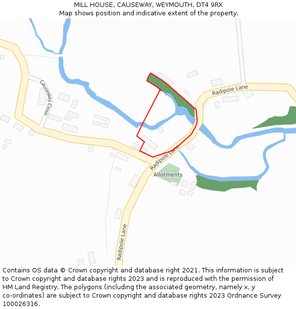 MILL HOUSE, CAUSEWAY, WEYMOUTH, DT4 9RX: Location map and indicative extent of plot