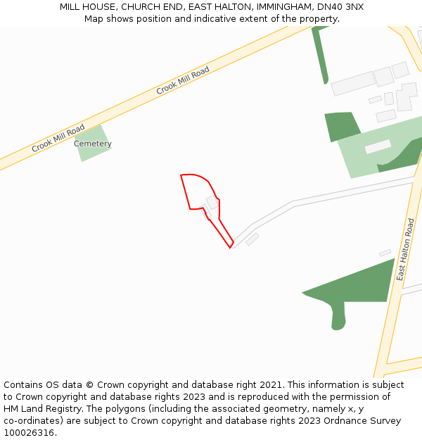 MILL HOUSE, CHURCH END, EAST HALTON, IMMINGHAM, DN40 3NX: Location map and indicative extent of plot